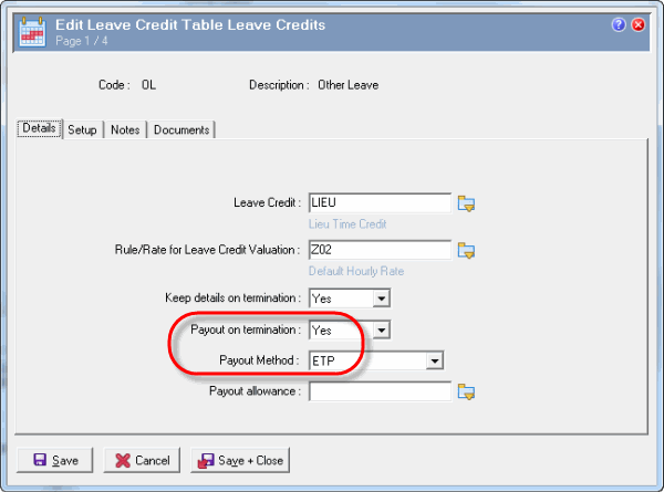 Leave Credit Table Leave Credits record