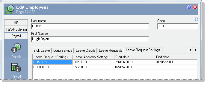 Leave Request Settings Records