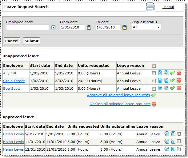 Leave Request Search Results