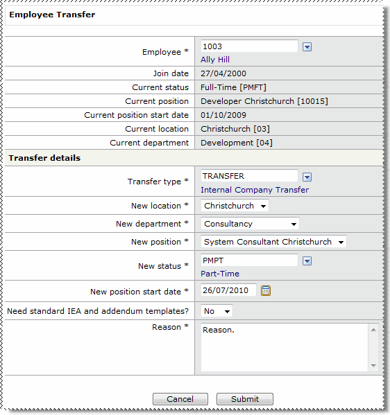 Transfer employee