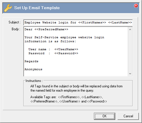 Generate Password for a Group of Employees - Set Up Email Template
