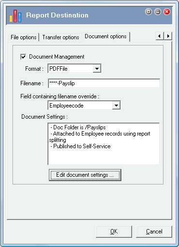 Edit Report Settings - Report Destination