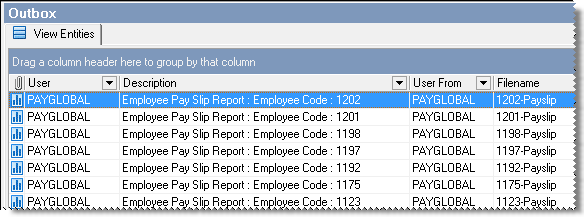Run the Employee Pay Slip Report - Outbox