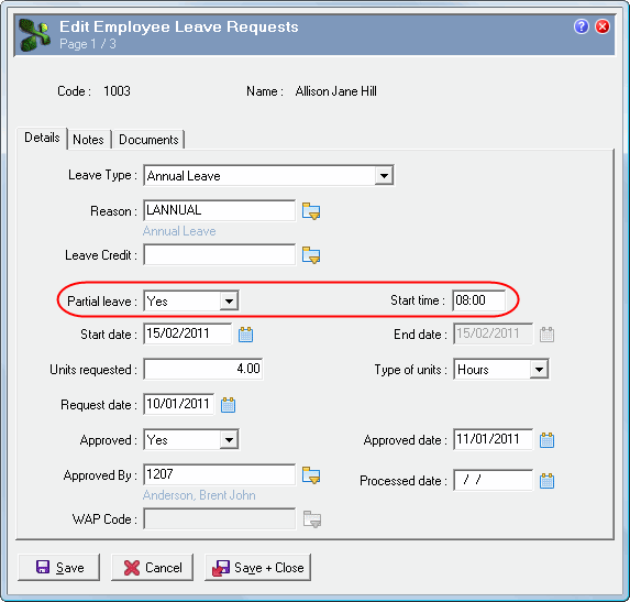 Employee Leave Requests - Partial Leave