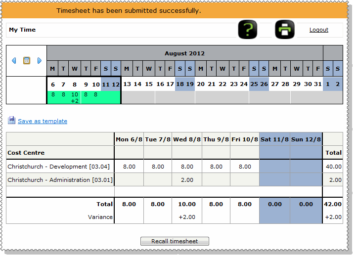 Submit timesheet