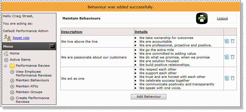 Maintain behaviours