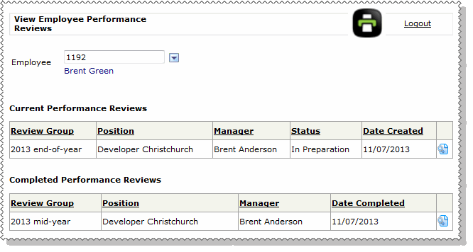 View Employee Performance Reviews