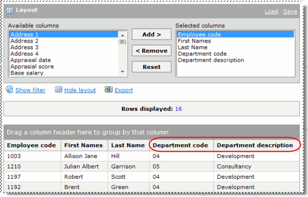 Employee Grid Reports - Layout