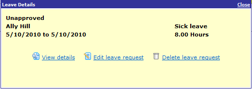 Roster Leave Details popup