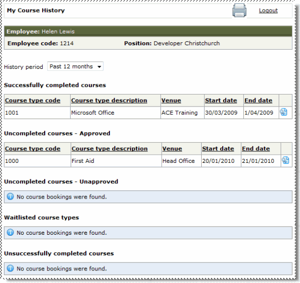 Employee - My Course History