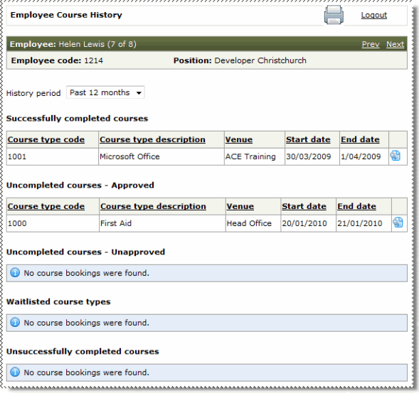 Employee Course History