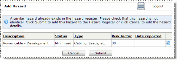 Creating a Hazard Report - Similar Hazard