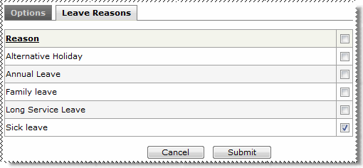 Show all leave reasons