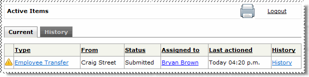 Active items - Transfer employee