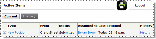 Active Items - New Position