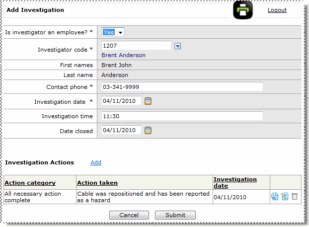 Investigation action