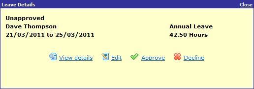 Unapproved leave popup