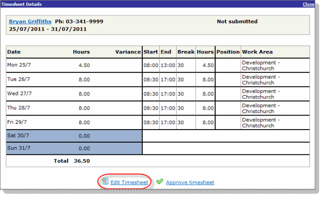 Manager Edit Timesheet