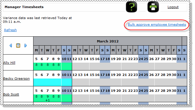 Bulk approve employee timesheets