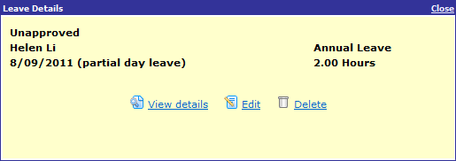 Timesheet leave popup