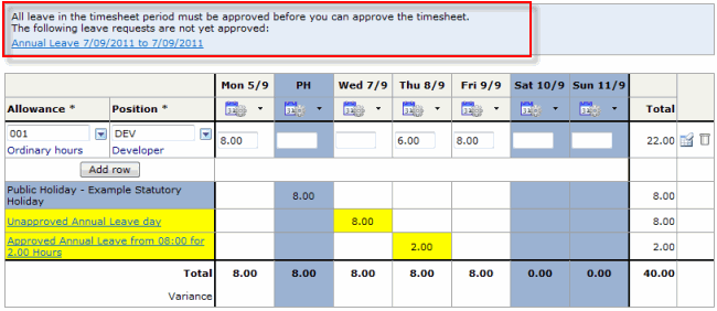 Approve request in timesheet