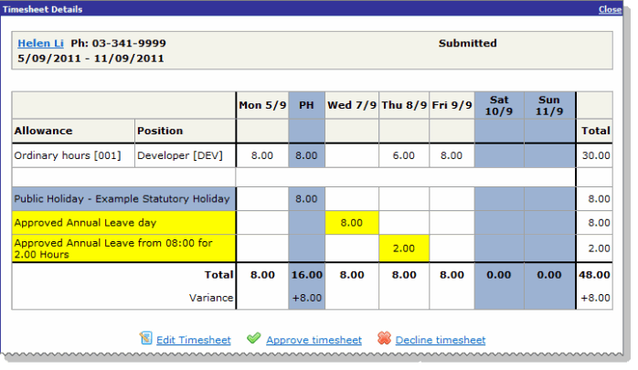 Approve timesheet G2