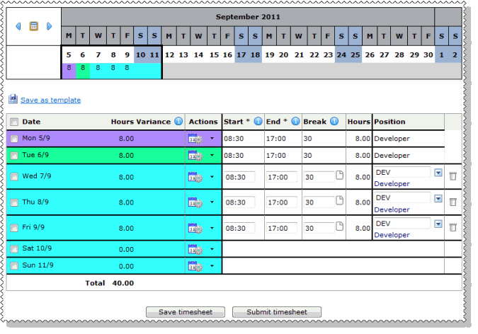 Employee - Timebands by timesheet