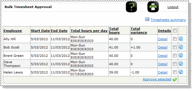 Bulk timesheet approval