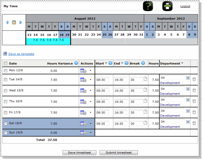 Complete timesheet G2