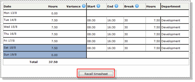 Recall timesheet G2