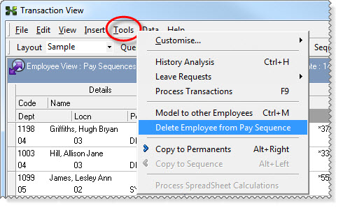 Tools-Delete Employee from Pay Sequence